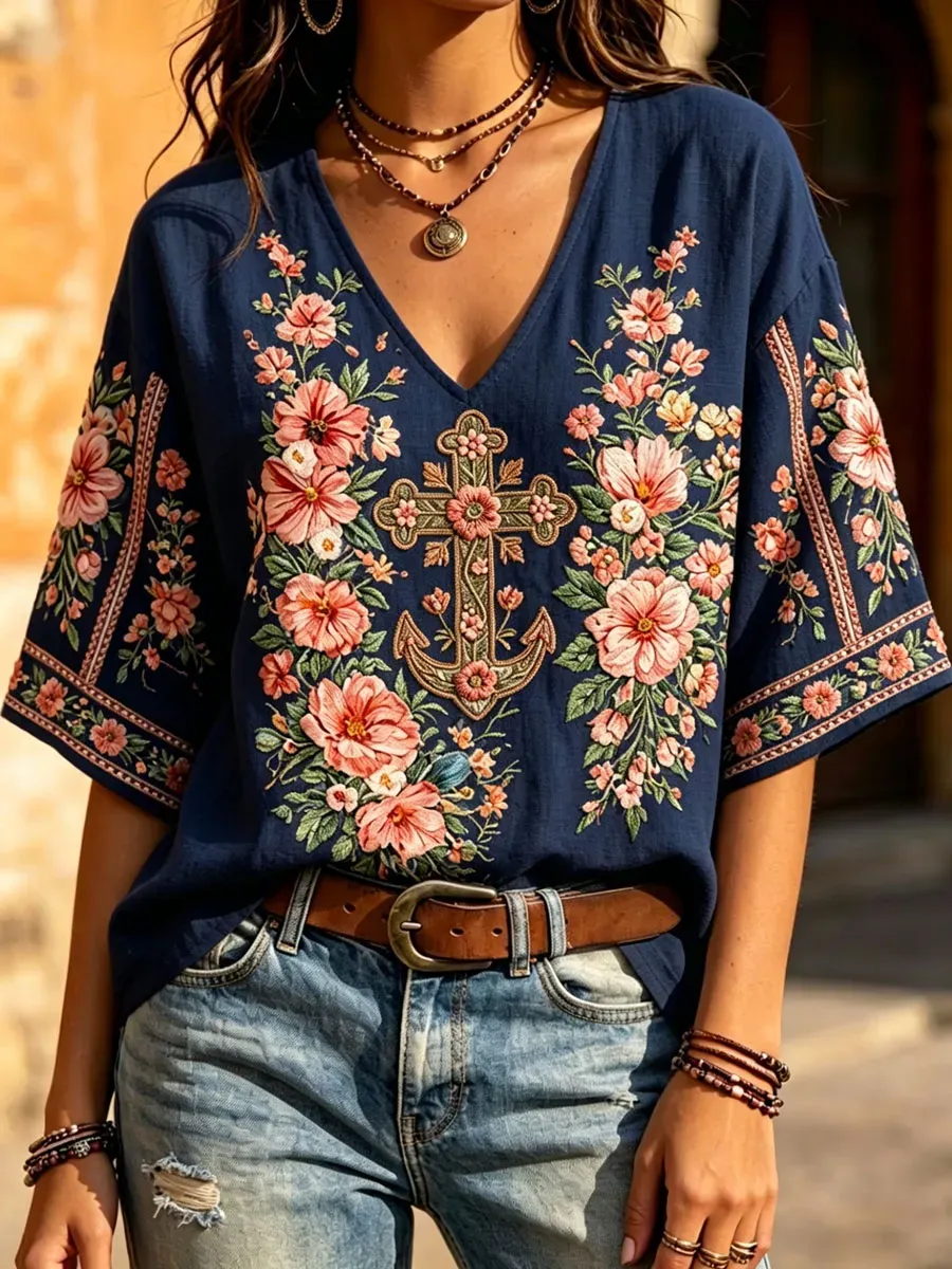 Women'S Floral Faith Print Casual Top