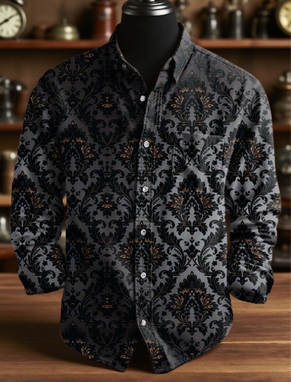 Vintage Gradient Symmetrical Pattern Art Print 100% Cotton Long Sleeve Shirt