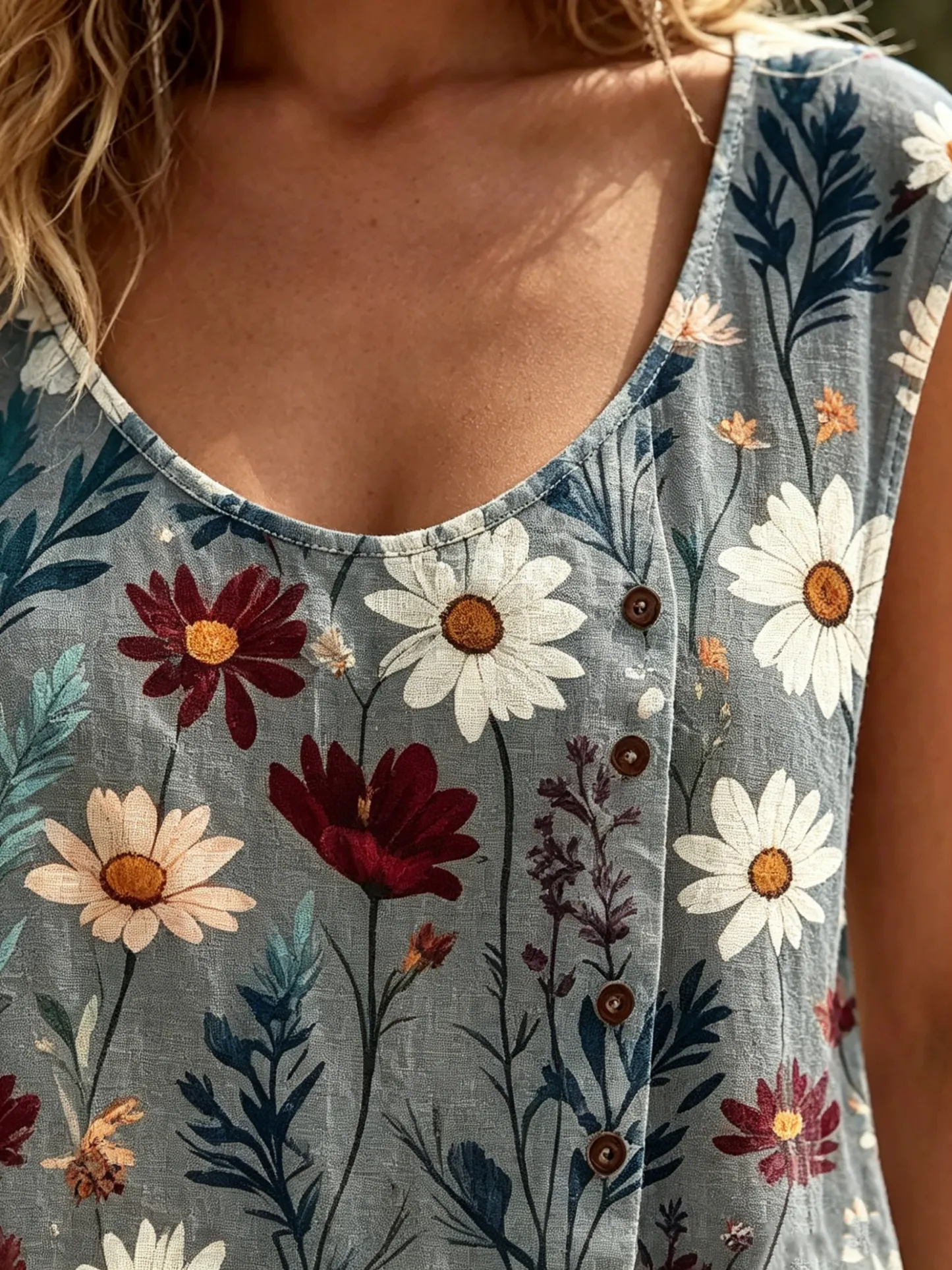 Women's Boho Daisy & Wildflower Print Sleeveless Casual Top