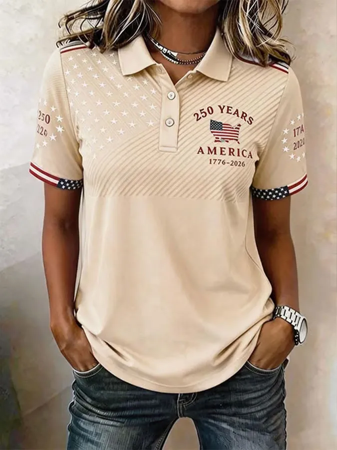 🔥Buy 3 Get 20% Off🔥Women'S Casual American Independence Day Printed Polo Shirt Short Sleeved
