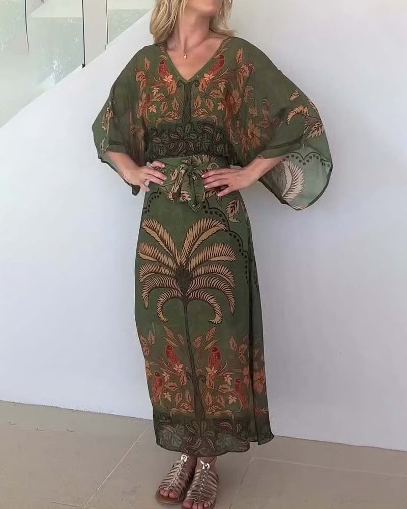 Printed V-Neck Resort Dress