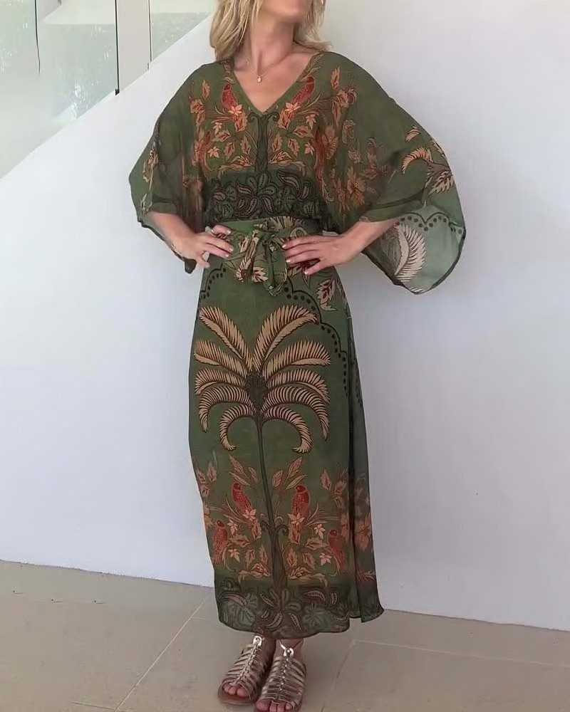 Printed V-Neck Resort Dress