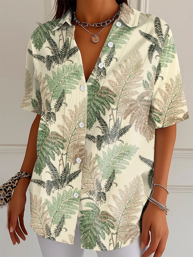 Women's Vintage Forest Art Art Print Lapel Shirt