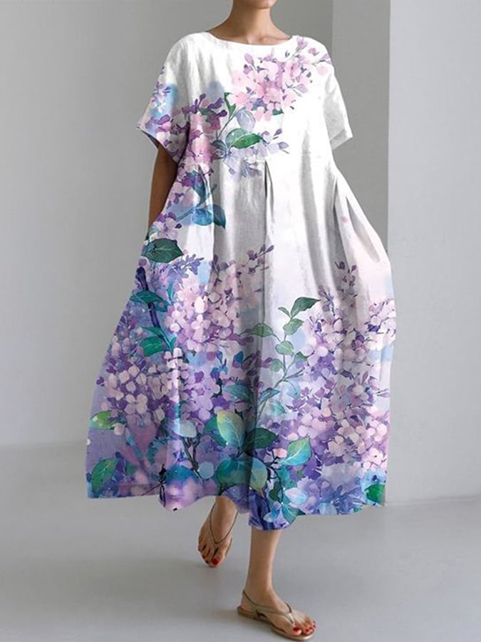 The New Flower Printed Long Long Loose And Loose Dress