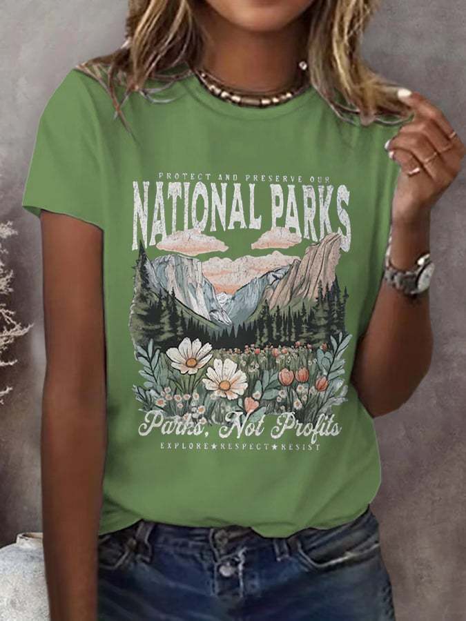 Women's Protect Our National Parks Print Round Neck T-Shirt