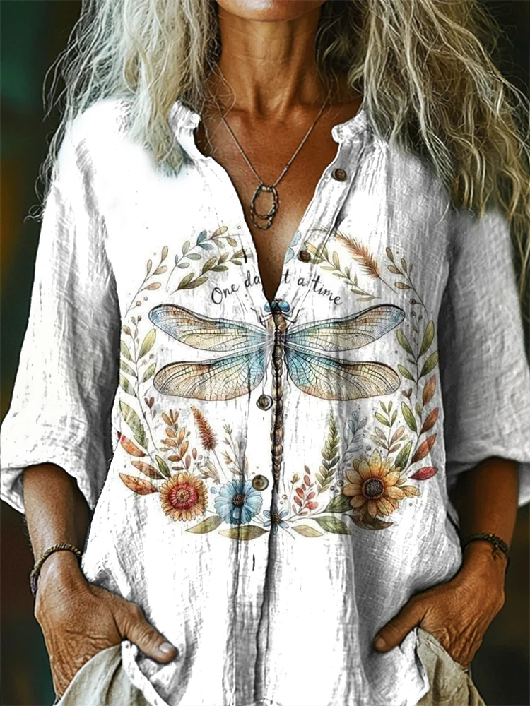 Women's Dragonfly V-Neck Casual T-Shirt