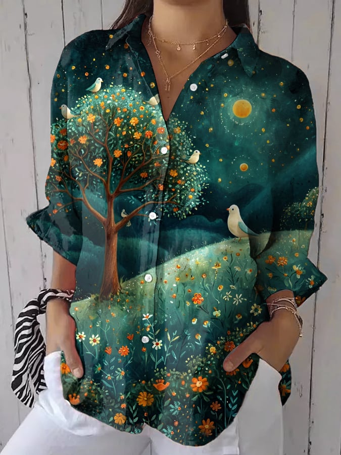 Women's Casual Forest Bird Shirt