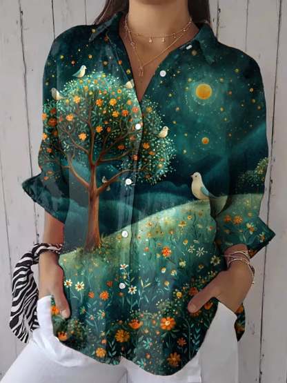 Women's Casual Forest Bird Shirt