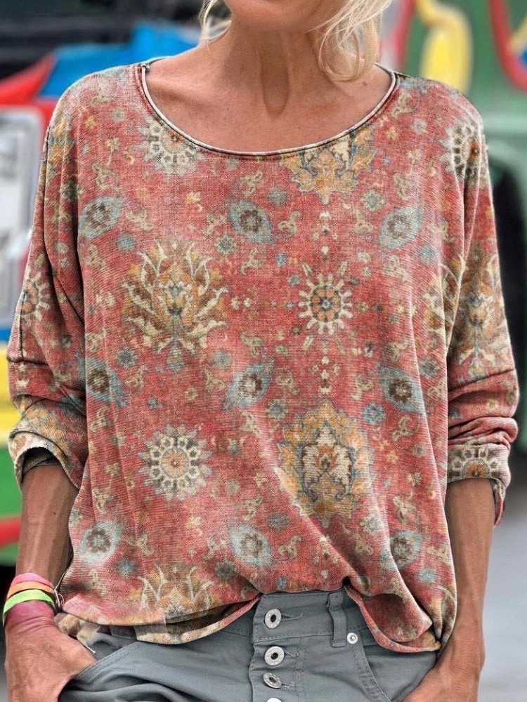 Women's Ethnic Style Print Casual Long Sleeve Comfortable Cotton Shirt