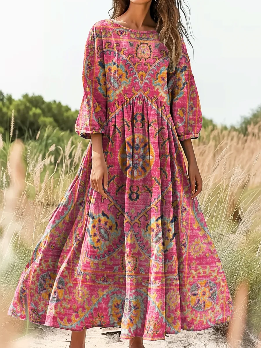 Women's Colorful Retro Totem Art Print V-neck Casual T-Shirt