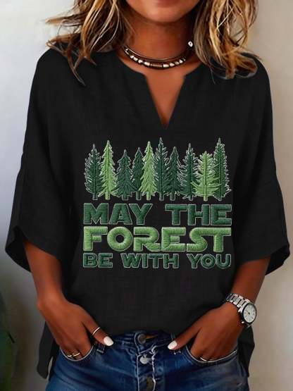Women's May The Forest Be With You Printed Casual Shirt