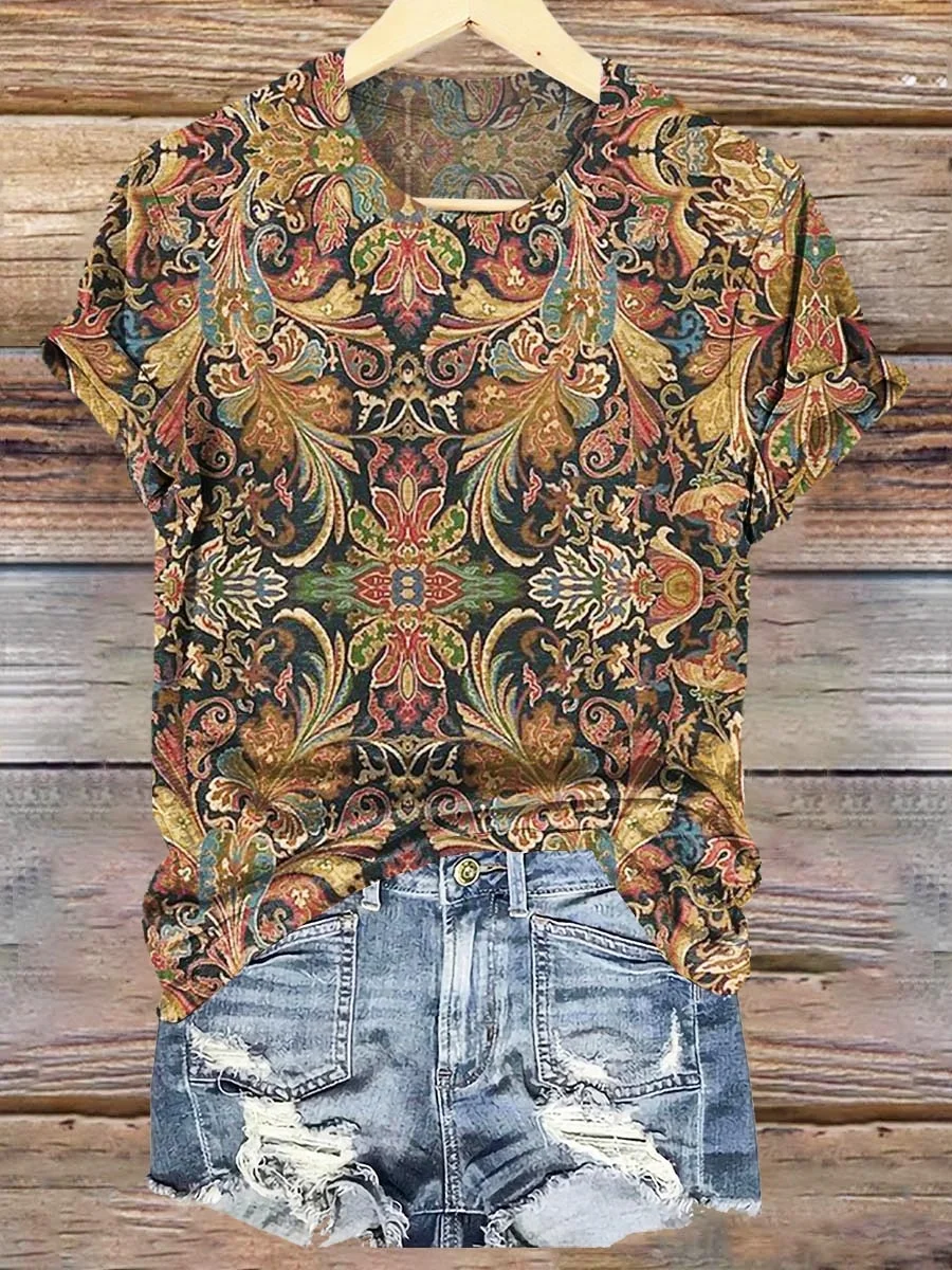 Women's Flowers Art Print Casual Cotton And Linen Shirt