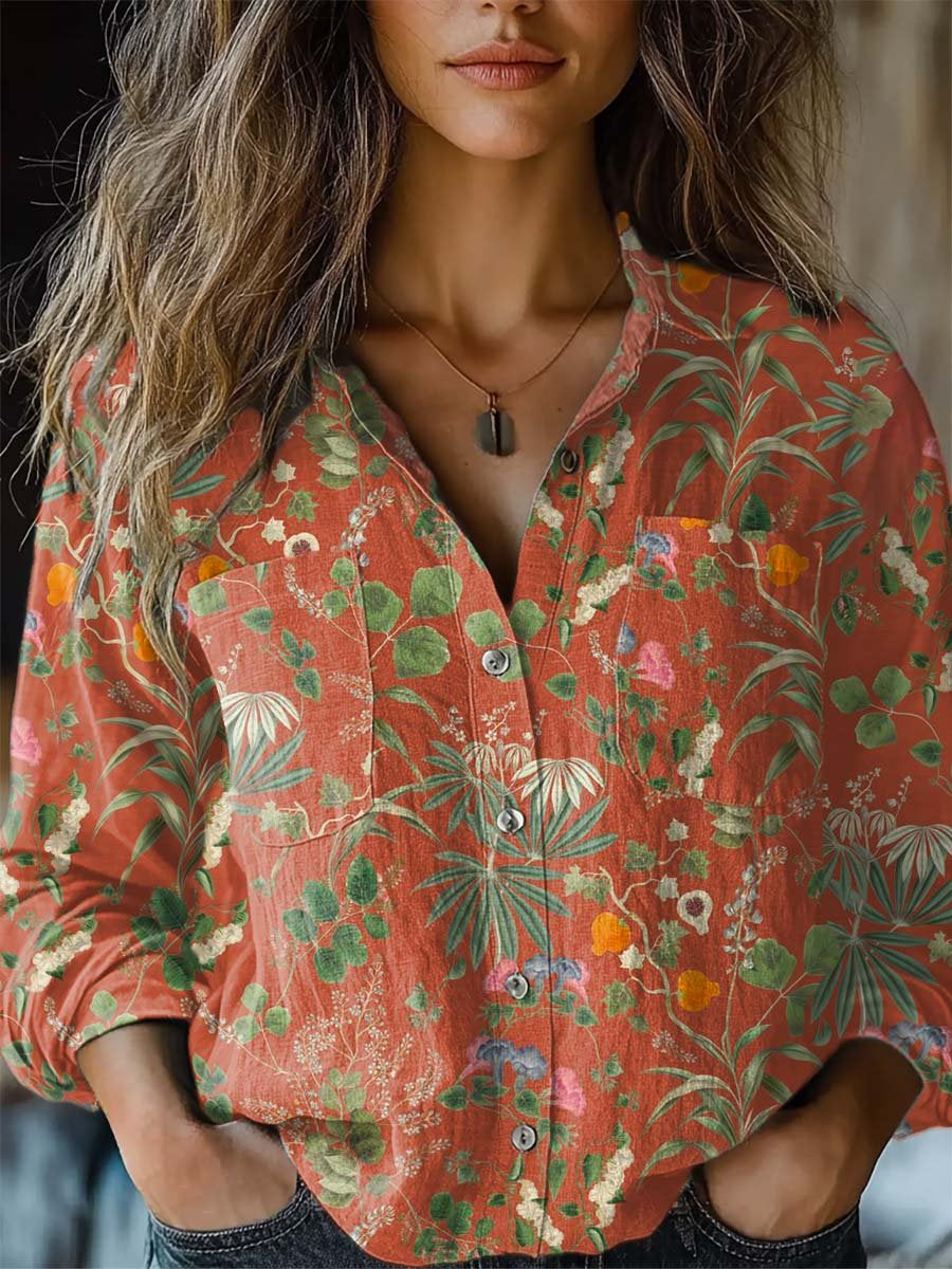Women's   Boho Vintage Floral Print Casual Long Sleeve Comfortable Cotton Shirt