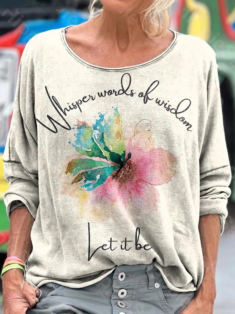 Hippie Whisper Words Of Wisdom Flower Vintage Art Print Casual Long Sl