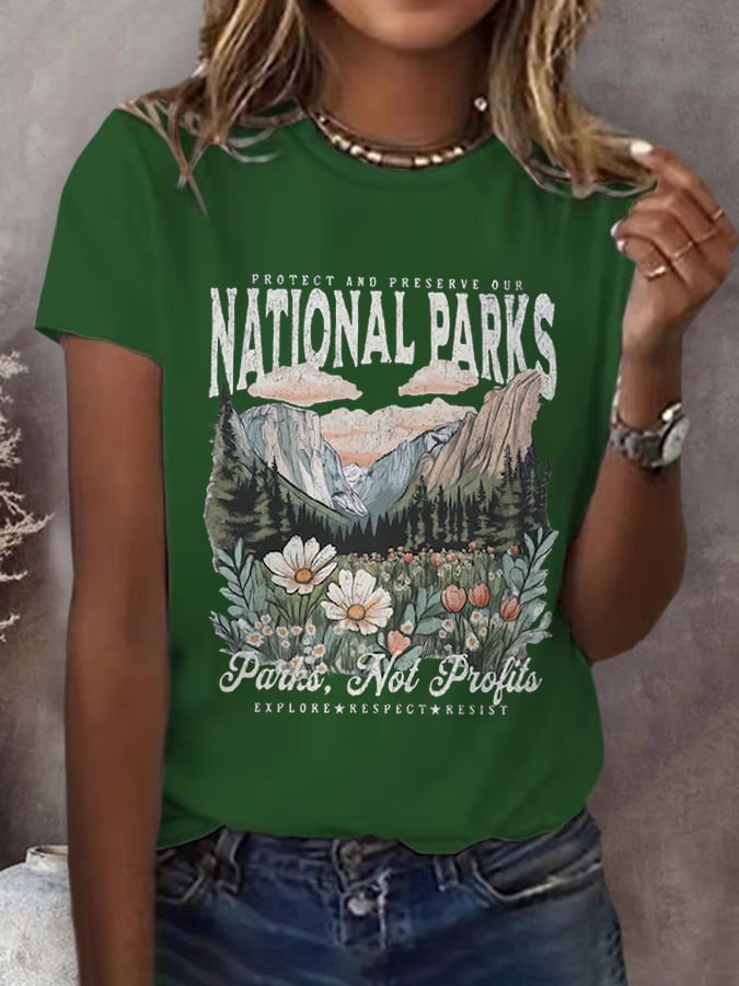 Women's Protect Our National Parks Print Round Neck T-Shirt