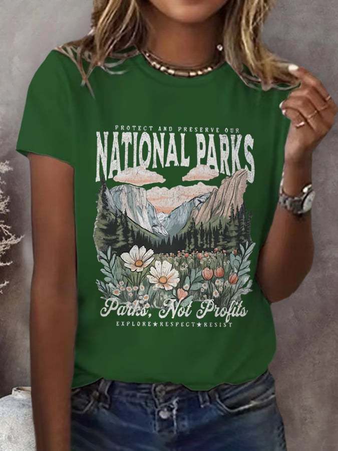 Women's Protect Our National Parks Print Round Neck T-Shirt