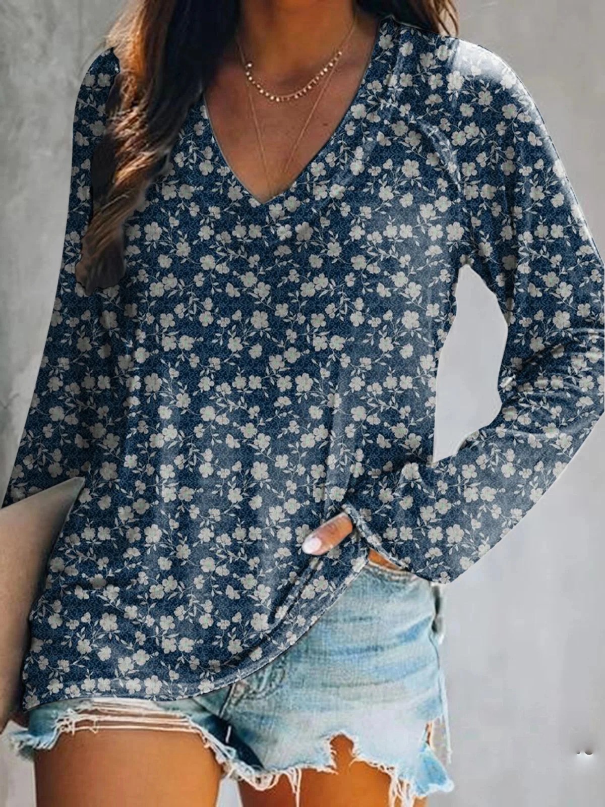 Women's Vintage Floral Art Print Casual Cotton And Linen Shirt