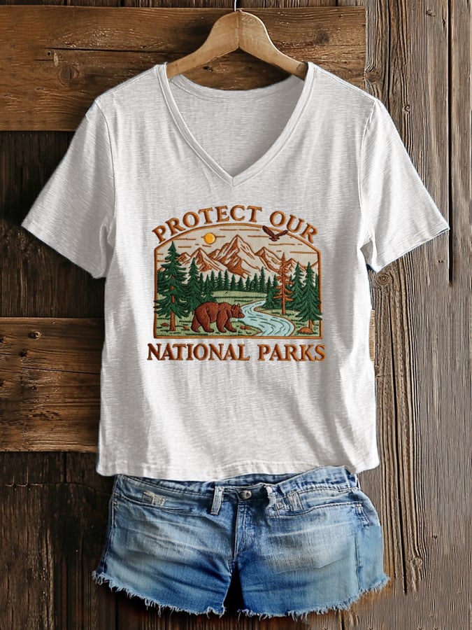Women's Protect National Parks Print V-Neck T-Shirt