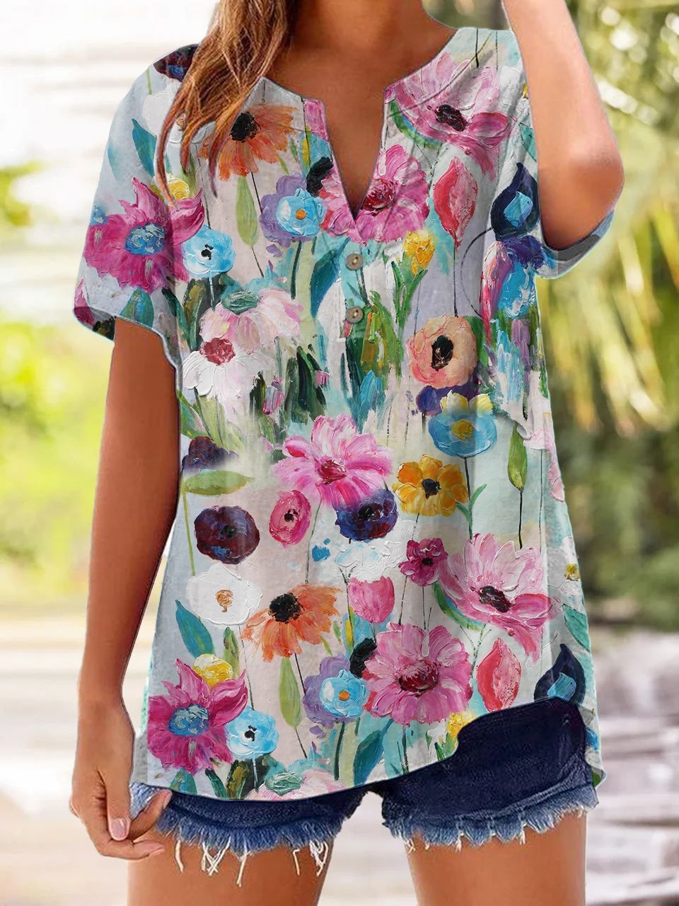 Women's Retro Casual Floral Cotton and Linen Top