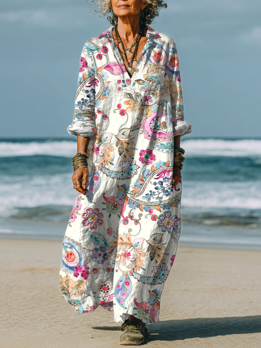 Women's Vintage Flower Art Print Casual Dress