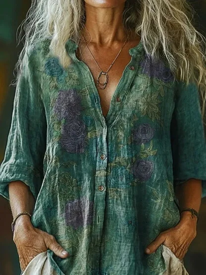 Women's Casual Plant Print Shirt