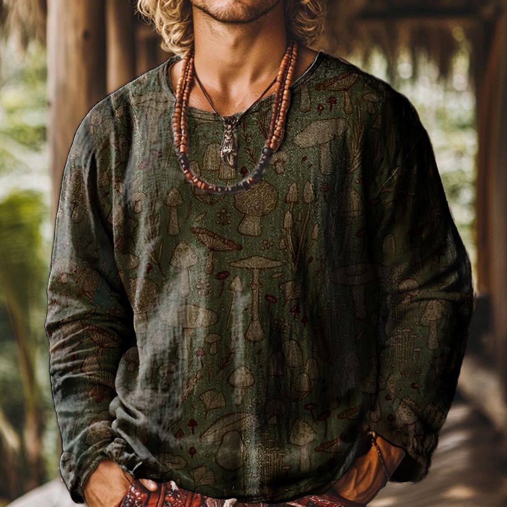 Vintage Mushroom Pattern Art Print 100% Cotton Casual Shirt