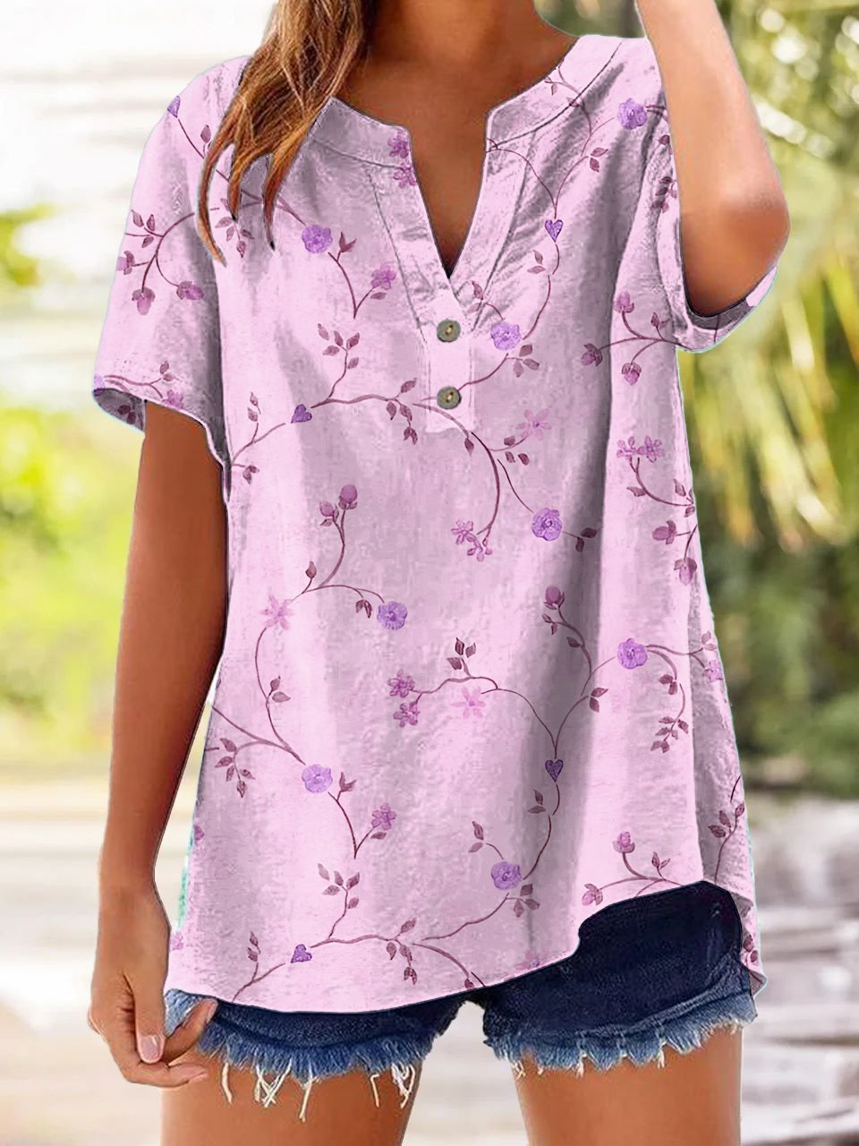 Women's Casual Retro Floral Cotton And Linen Shirt