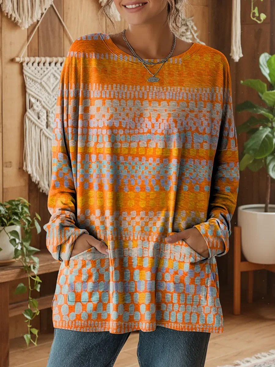 National Geometry Women's Print Casual Long Sleeve T-shirt