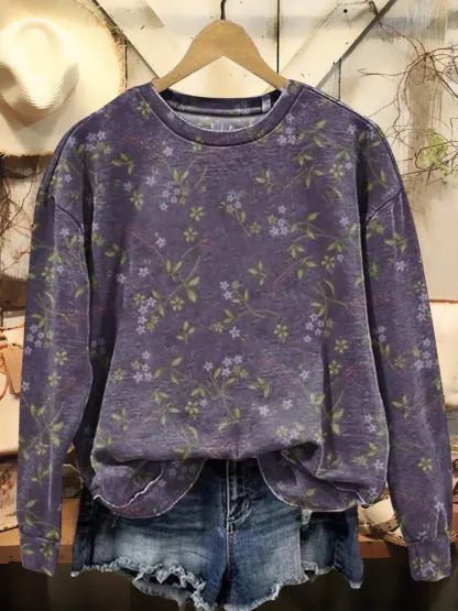 Women's Vintage Floral Art Print Casual Long Sleeve Comfortable Cotton Shirt