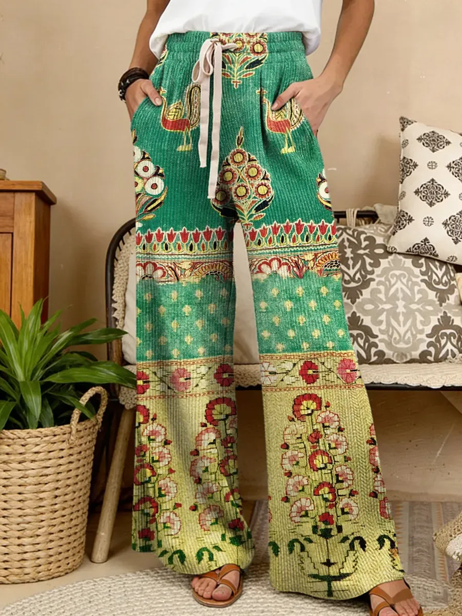 Women's Retro Ethnic Floral Collage Art Print Comfortable Drawstring K