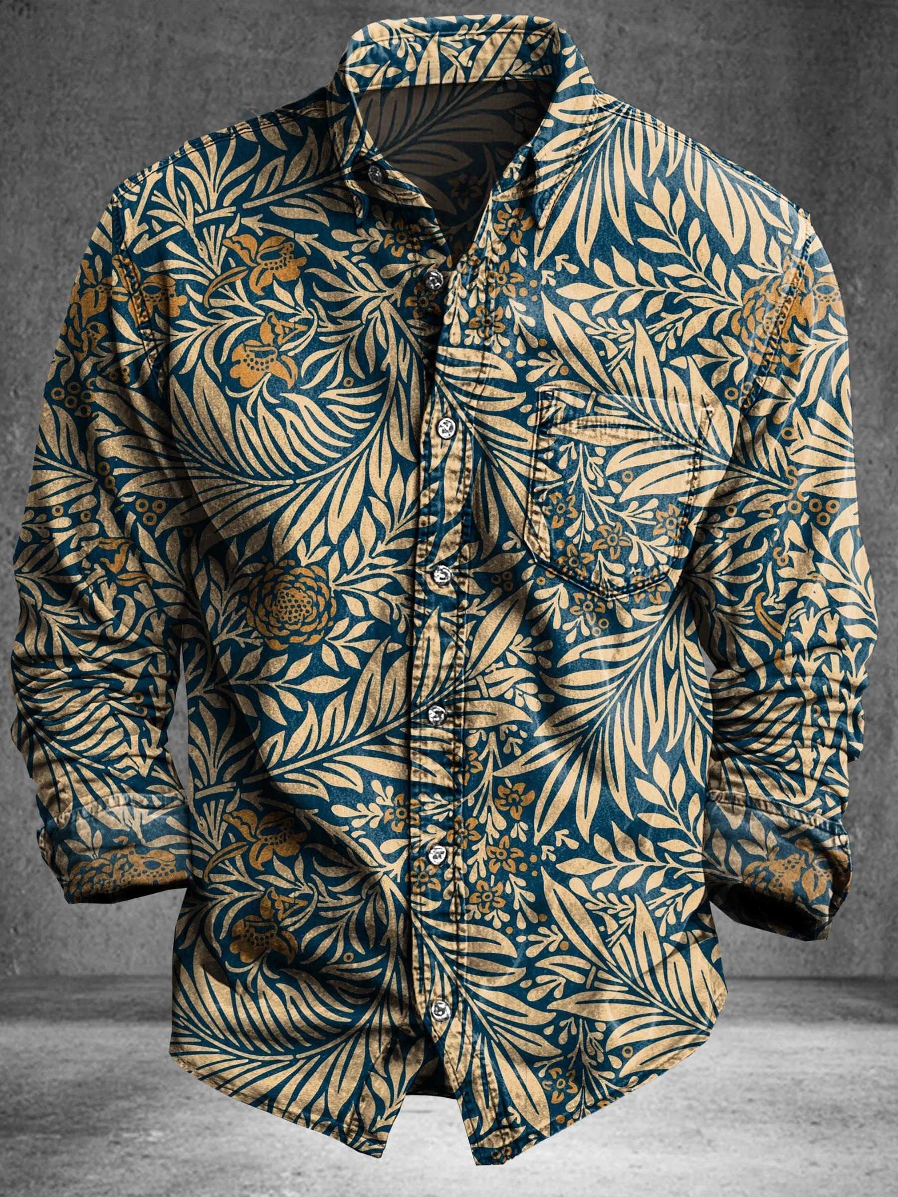 Vintage Abstract Texture Totem Art Print Cotton Long Sleeve Shirt