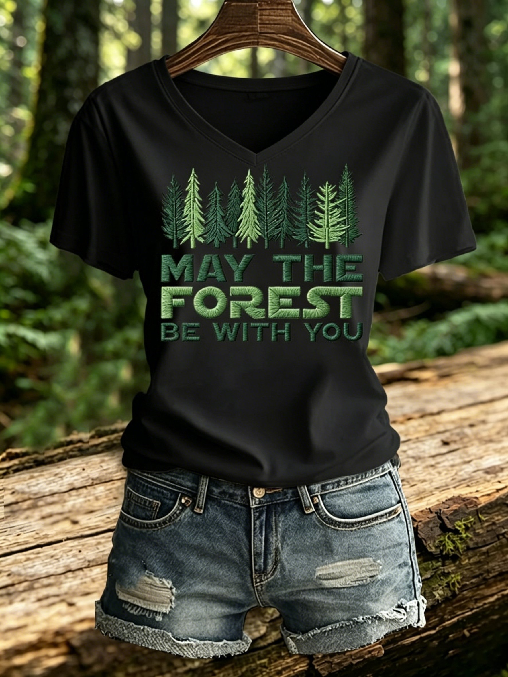 Women's Retro May The Forest Be With You Print T-Shirt