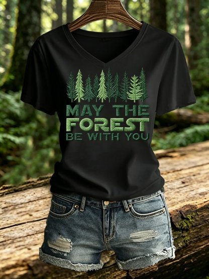 Women's Retro May The Forest Be With You Print T-Shirt