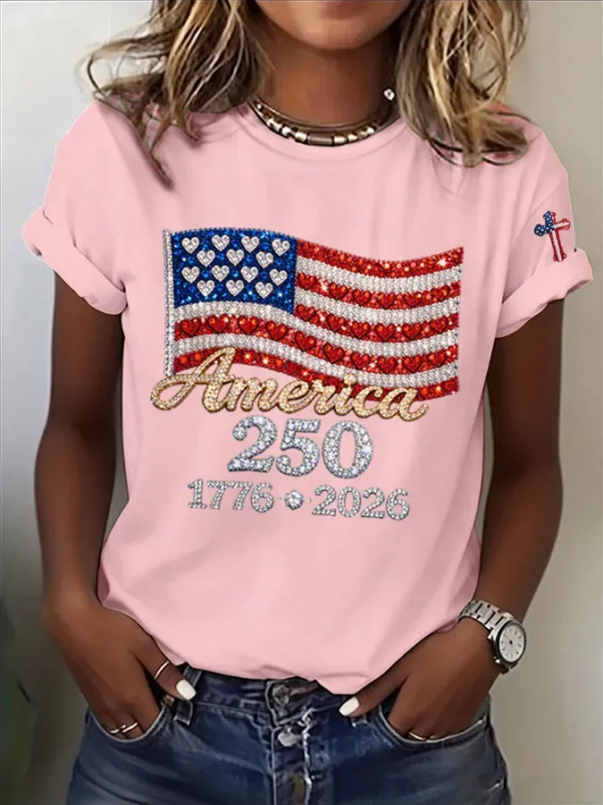 🔥Buy 3 Get 20% Off🔥Women's America Flag Print Casual T-shirt