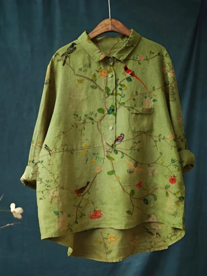 Women's Print Casual Cotton And Linen Shirt