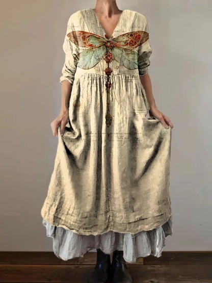 Women's Dragonfly Pattern Art Print Casual Short Sleeve Comfortable Cotton Shirt