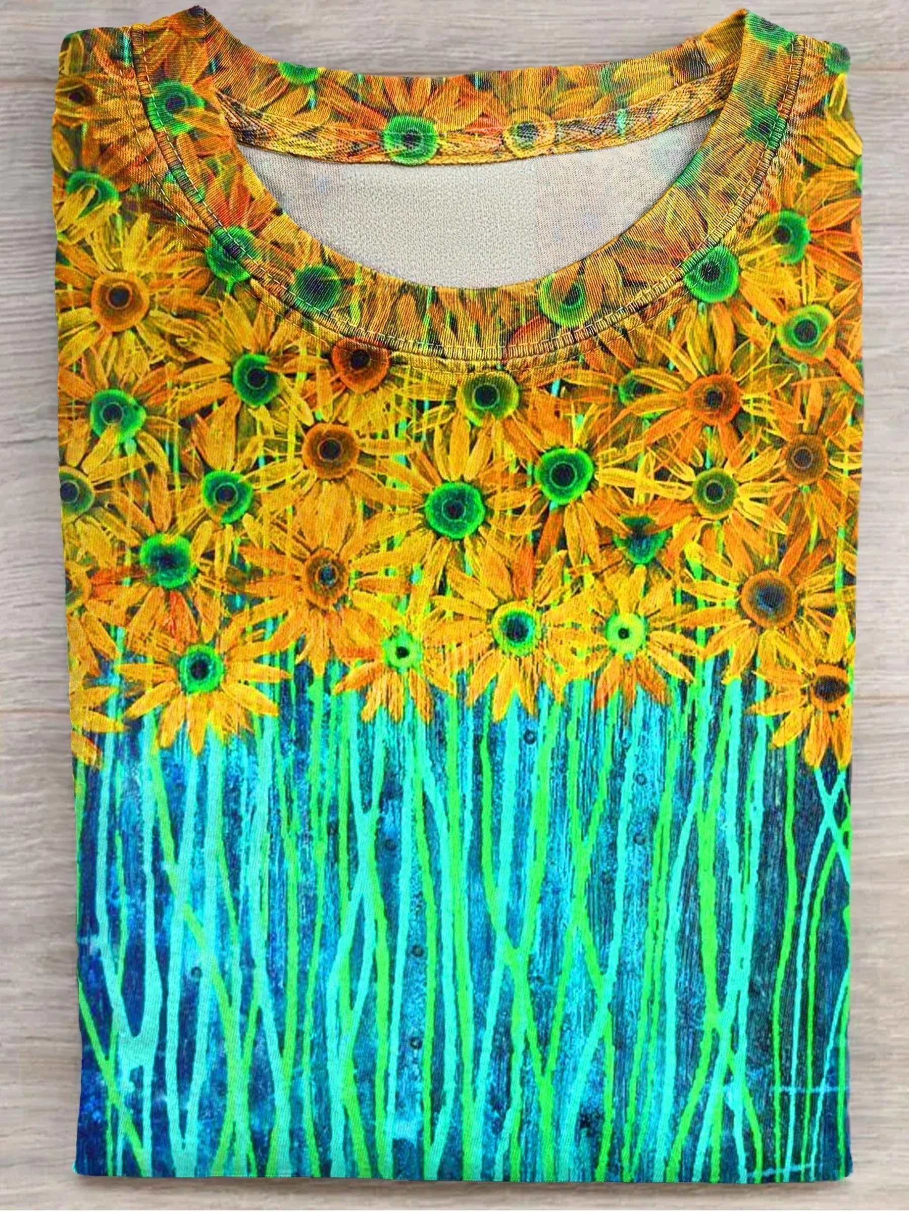 Floral Art Print Casual Short Sleeve T-shirt