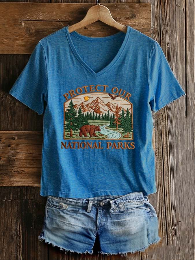 Women's Protect National Parks Print V-Neck T-Shirt
