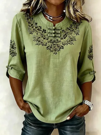 Women'S Floral Art Printed Casual Top