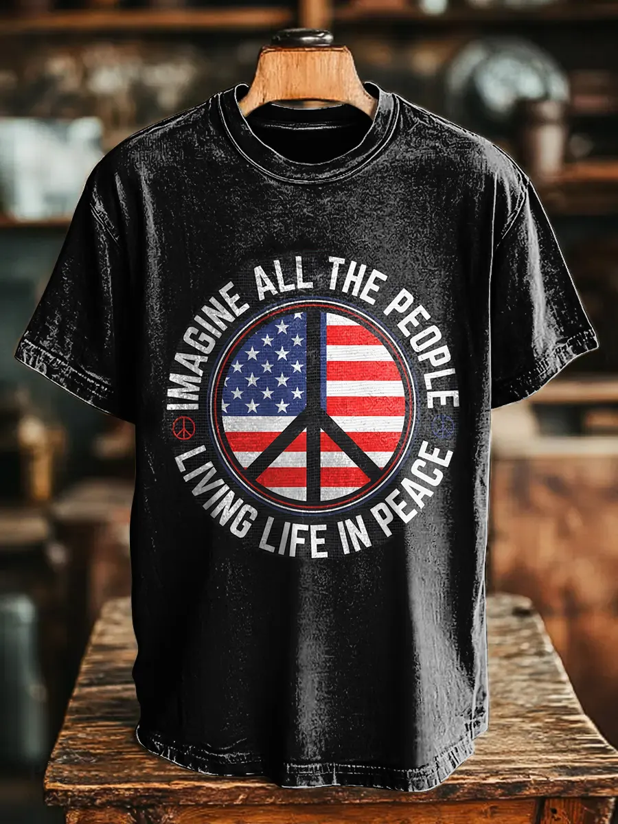 Hippie Peace Flag Unisex Vintage Art Print Casual T-shirt