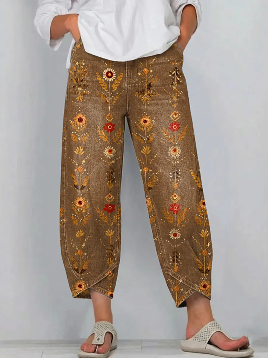 Women's Vintage Floral Art Print Jeans