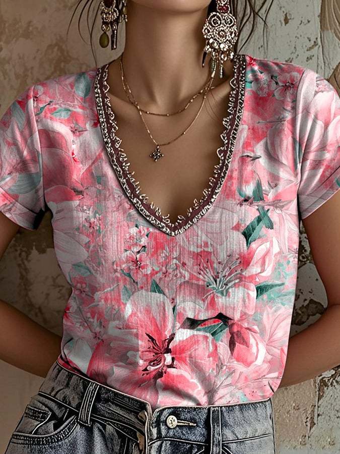 Women's Pink Art Printed T-Shirt