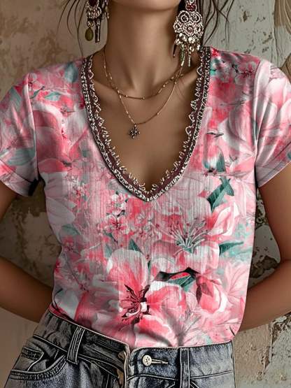 Women's Pink Art Printed T-Shirt