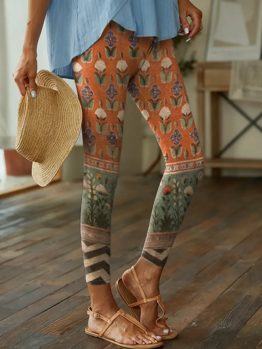 Women's Bohemian Floral Collage Art Print Leggings
