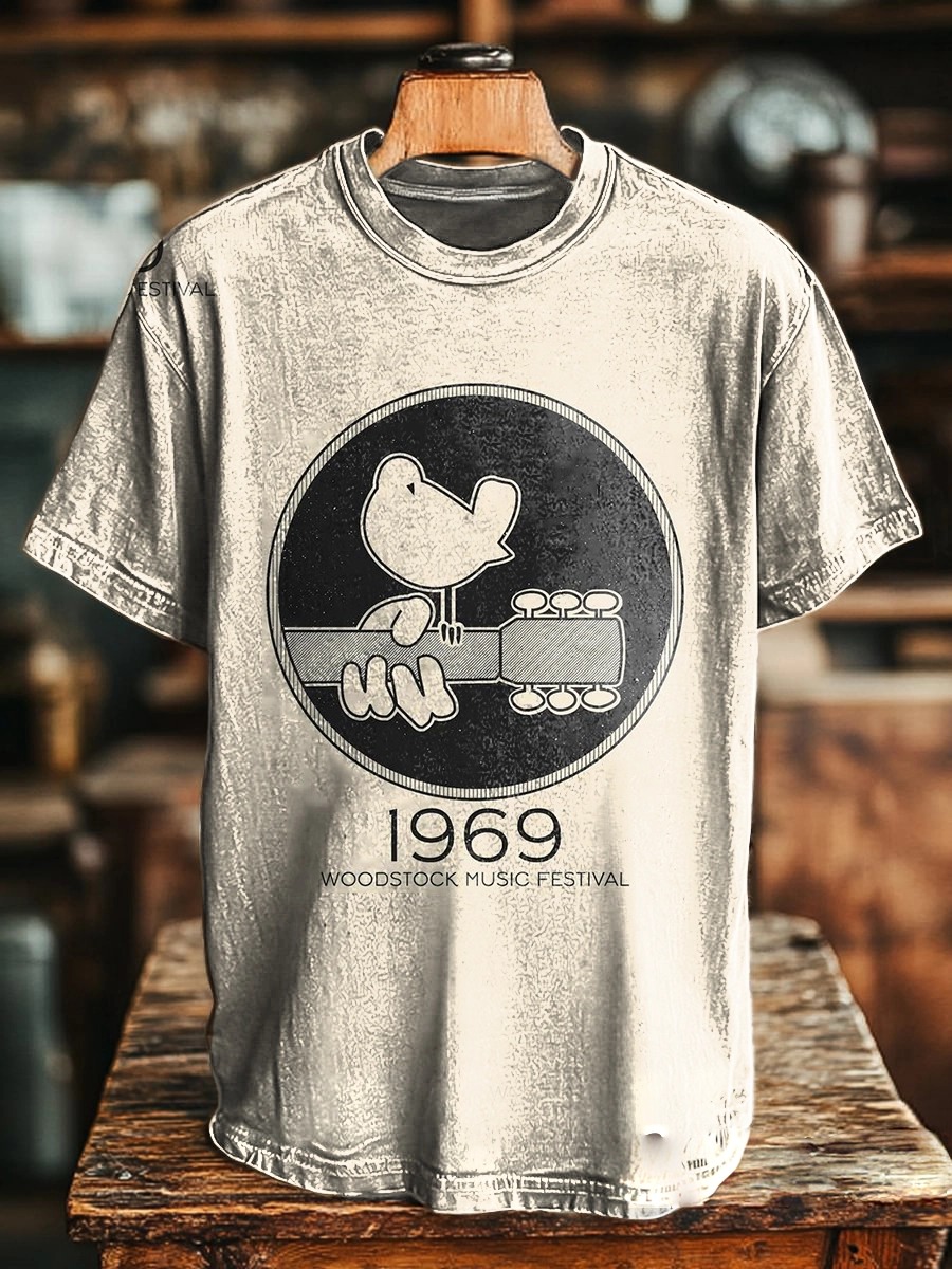 Unisex Woodstock 1969 Art Print Casual Loose Short Sleeve T-Shirt