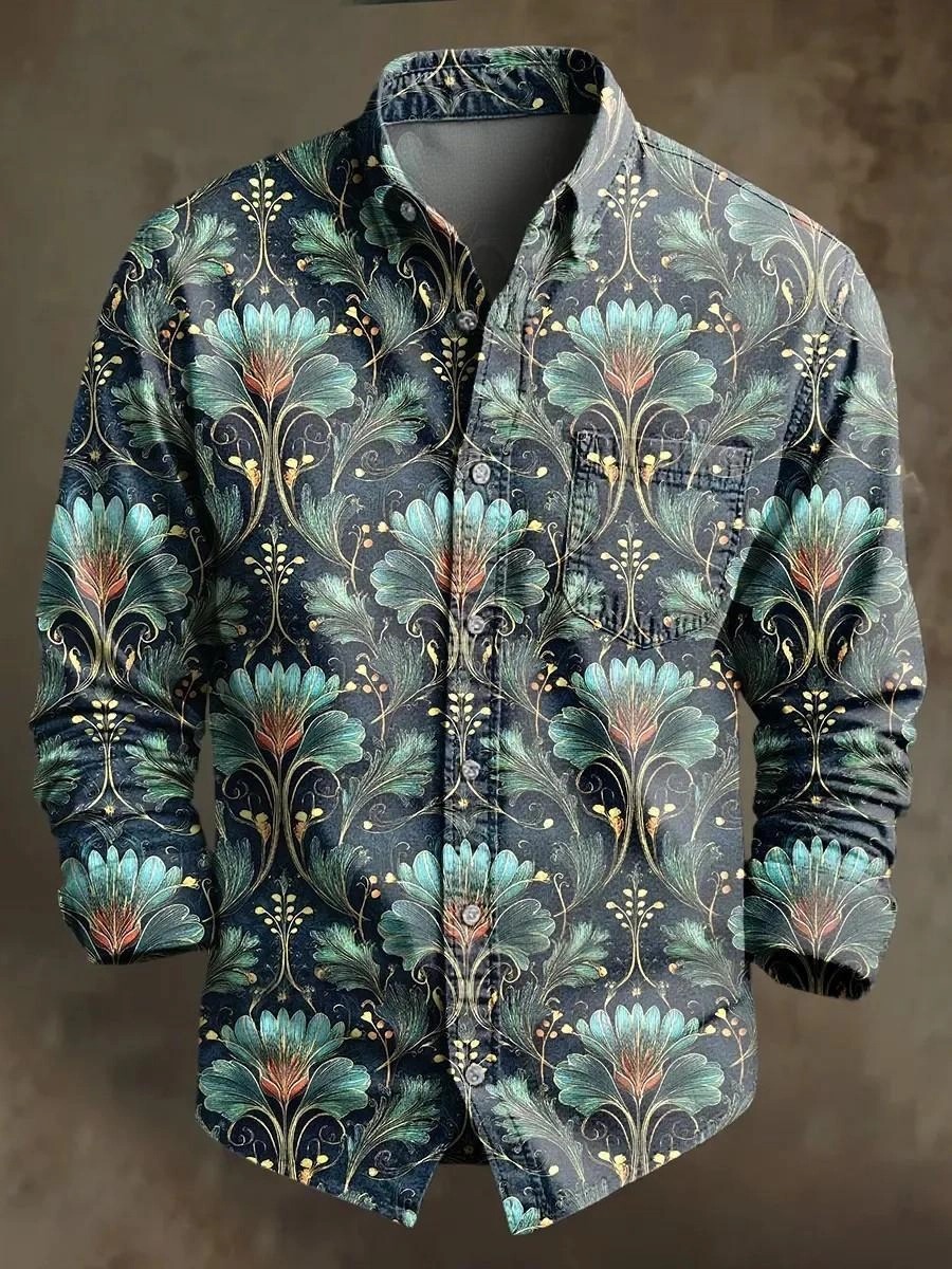 Retro Leisure Art Print Cotton Long Sleeve Shirt