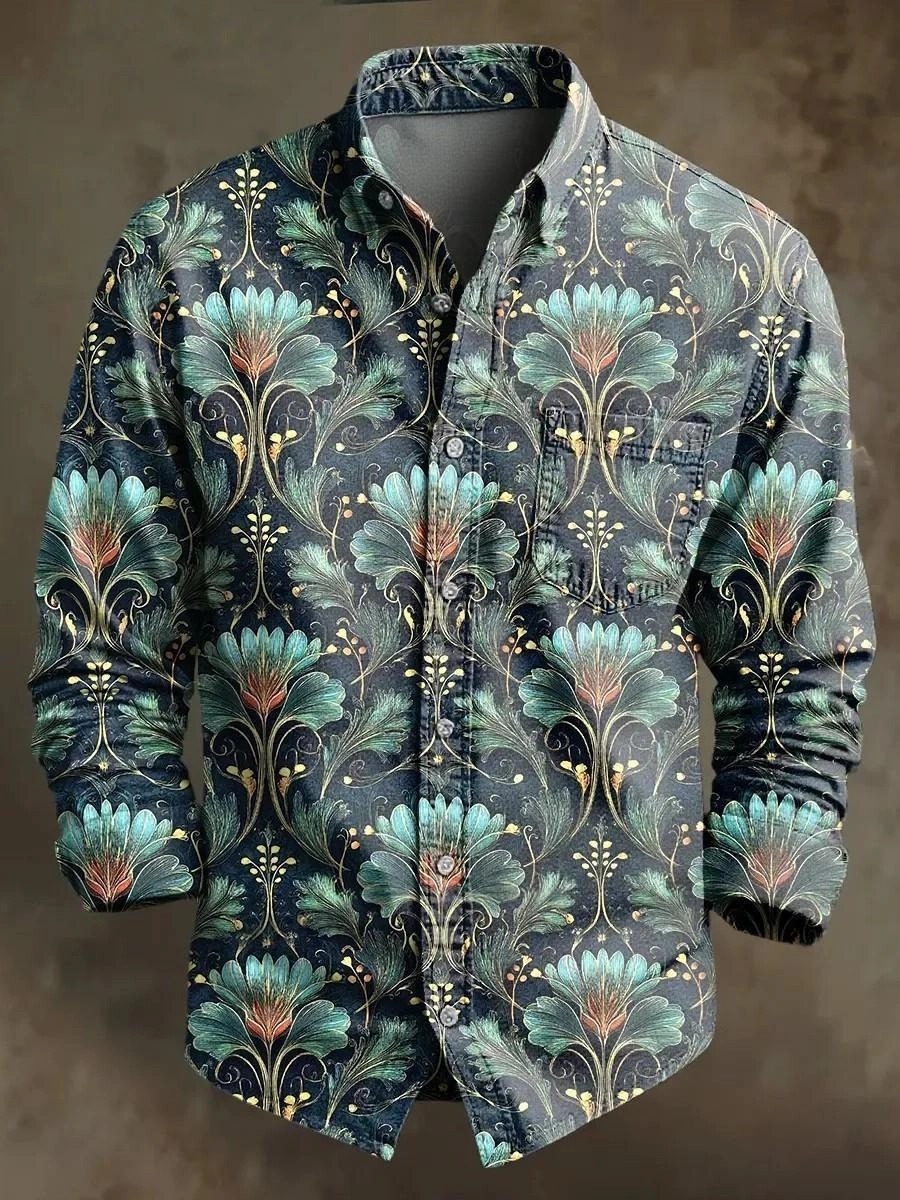 Retro Leisure Art Print Cotton Long Sleeve Shirt