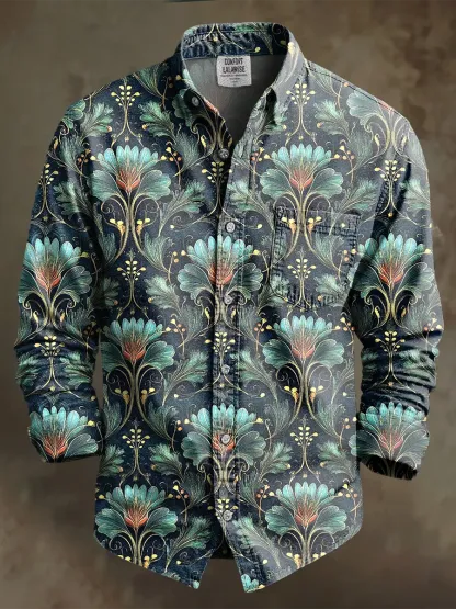 Retro Leisure Art Print 100% Cotton Long Sleeve Shirt