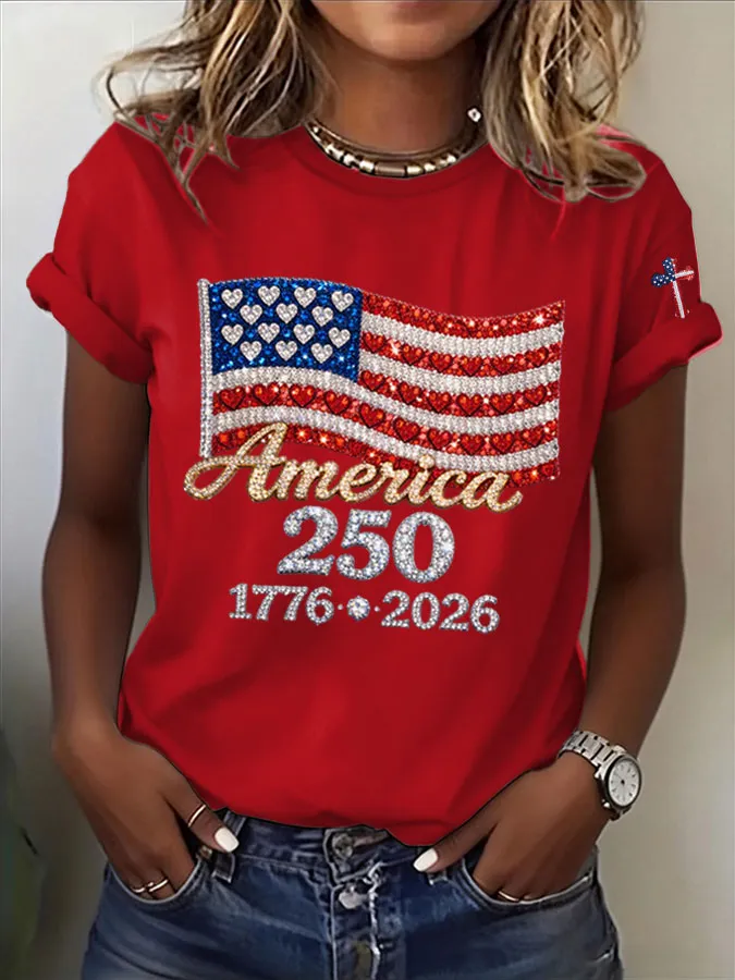 🔥Buy 3 Get 20% Off🔥Women's America Flag Print Casual T-shirt