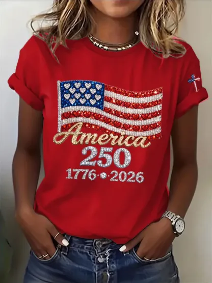 🔥Buy 3 Get 20% Off🔥Women's America Flag Print Casual T-shirt